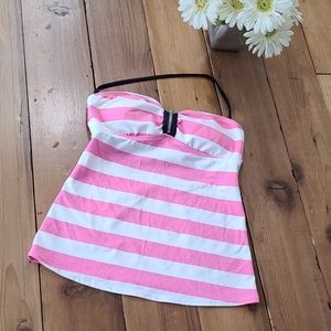 Candies Swimwear Tankini Pink Striped Open Back Stripes Bright